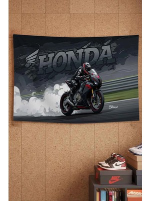 Honda Cbr Siyah Yarış Motoru Drift Dekoratif Duvar Örtüsü Duvar Halısı