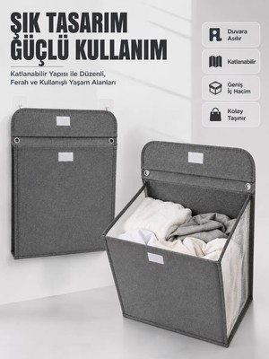 Duvara Asılabilir Katlanabilir Kirli Çamaşır Sepeti Geniş Hacimli Düzenleyici