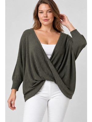 Etki Moda Kadın Italyan Stil Yarasa Kol Sonsuz Yaka Oversize Merserize Triko Bluz