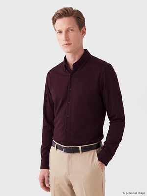 Lc Waikiki Yeni Sezon Bordo Slim Fit Erkek Gömlek