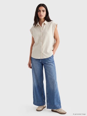 Lc Waikiki Yeni Sezon Indigo Beli Lastikli Flare Kadın Jean Pantolon