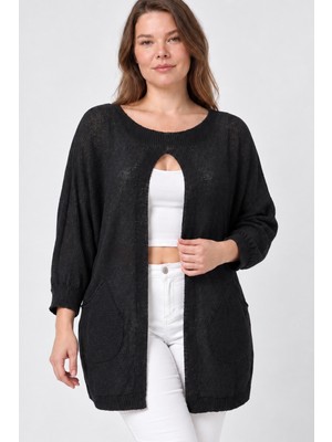 Etki Moda Kadın Italyan Stil Yarasa Kol Önü Derin Yırtmaçlı Oversize Merserize Triko Tunik