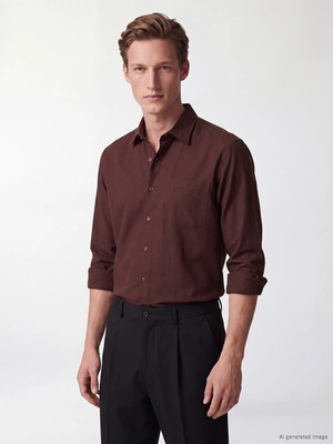 Lc Waikiki Yeni Sezon Bordo Regular Fit Gabardin Erkek Gömlek