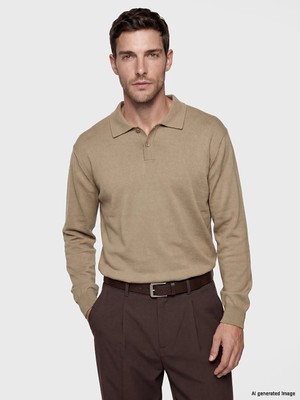 Lc Waikiki Yeni Sezon Kahverengi Standard Fit Polo Yaka Uzun Kollu Erkek Triko Kazak