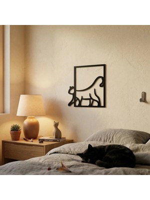 Just Cheap Store Modern Kedi Duvar Tablosu Mdf Lazer Kesim Minimal Kedi Figürlü Duvar Süsü Şık Dekor