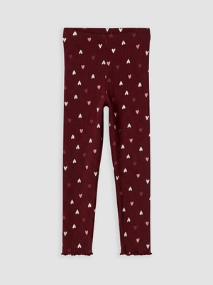 Lc Waikiki Yeni Sezon Bordo Kalp Desenli Kız Çocuk Fitilli Tayt