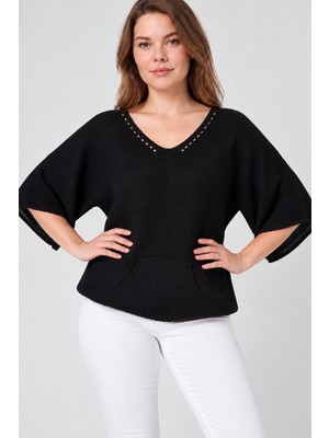 Etki Moda Kadın Italyan Stil Yarasa Kol Oversize Merserize Triko Bluz