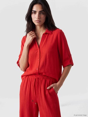 Lc Waikiki Yeni Sezon Kırmızı Oversize Kadın Gömlek
