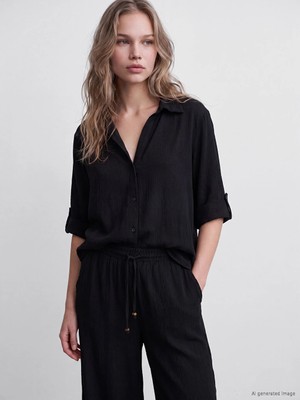 Lc Waikiki Yeni Sezon Siyah Oversize Kadın Gömlek