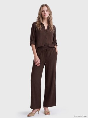 Lc Waikiki Yeni Sezon Kahverengi Oversize Kadın Gömlek