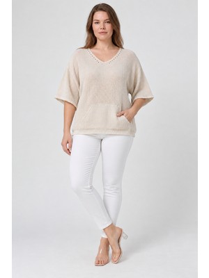 Etki Moda Kadın Italyan Stil Yarasa Kol Oversize Merserize Triko Bluz