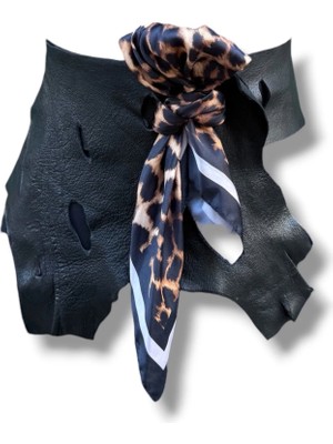 Yılday Gür Butik Leopard Asimetrik Kadın Deri Kemer | Fular Detaylı Korse Kemer - Standart Beden