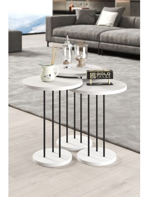 Just Cheap Store Siyah Terra Sehpa Seti Beyaz 4'lü