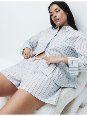 Marks & Spencer Saf Pamuklu Çizgili Pijama Şortu