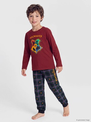Lc Waikiki Yeni Sezon Bordo Harry Potter Lisanslı Bisiklet Yaka Erkek Çocuk Pijama Takım