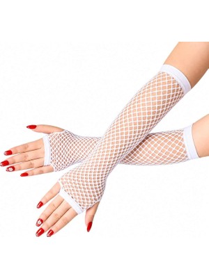 My Best Store 80’ler 90’lar Retro Beyaz File Parmaksız Eldiven 26 cm (4887) MYBESTSTORE-482
