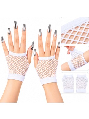 My Best Store Beyaz Kısa File Parmaksız Eldiven – Kostüm ve Parti Eldiveni (4887) MYBESTSTORE-482