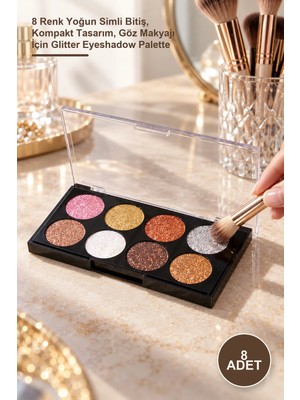 Yenilig 8 Adet Glitter Far Paleti – 8 Renk Yoğun Simli Bitiş, Kompakt Tasarım, Göz Makyajı Için Glitter Eyeshadow Palette
