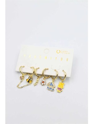 Renkli Taşlı Set Küpe - Altın