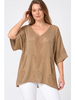 Etki Moda Kadın Italyan Stil Yarasa Kol Oversize Merserize Triko Bluz