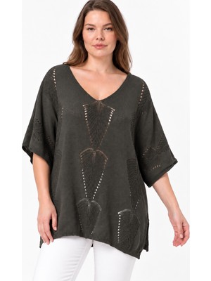 Etki Moda Kadın Italyan Stil Yarasa Kol Oversize Merserize Triko Bluz
