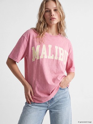 Lc Waikiki Yeni Sezon Pembe %100 Pamuklu Oversize Kadın Tişört
