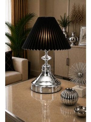 Veramoni Modern Kristal Taş Detaylı Pileli Şapkalı Abajur Gece Lambası Yatak Başı Lambası