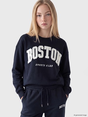 Lc Waikiki Yeni Sezon Lacivert Nakışlı Oversize Kadın Sweatshirt
