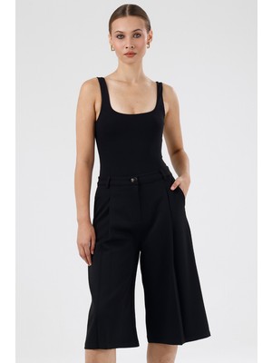 Gaca Collection Capella Saten Gabardin Siyah Bermuda , Pantolon