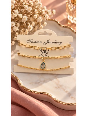 Trendy Chic 3 Adet Gold Renk Damla Charmlı Bileklik