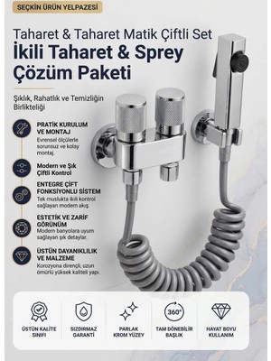Genel Tedarik Taharetmatik Seti + Çift Çıkışlı Taharet Musluğu Lüx Krom