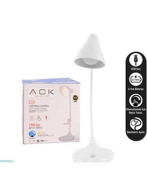 Ack AF11-10013 Şarjlı Dokunmatik Dimli Beyaz Gövde LED Masa Lambası 3W IP20