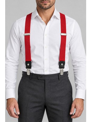 Derima Unisex Pantolon Askısı 3,5 cm Ayarlanabilir 3 Klipsli Y Bant – Kırmızı