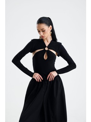 Gaca Collection Sofia Sırt Dekolteli Halka Detaylı Siyah Kadın Body