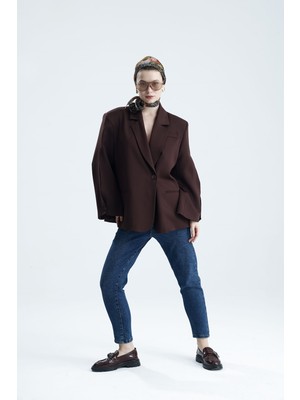 Gaca Collection Manarola Oversize Dark Bordo Blazer Ceket - Açık/kesik Kol Detaylı
