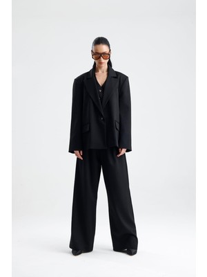 Gaca Collection Spello Kadın Siyah Oversize Ceket