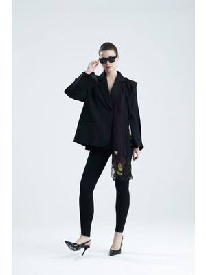 Gaca Collection Manarola Oversize Siyah Blazer Ceket - Açık/kesik Kol Detaylı