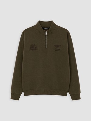 Lc Waikiki Yeni Sezon Haki Dik Yaka Baskılı Erkek Sweatshirt