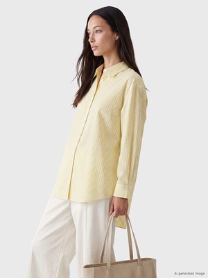 Lc Waikiki Yeni Sezon Sarı Çizgili Poplin Kadın Gömlek Tunik