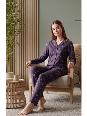 Over Sleep by Poleren Önden Düğmeli Uzun Kollu Kadın Pijama Takımı