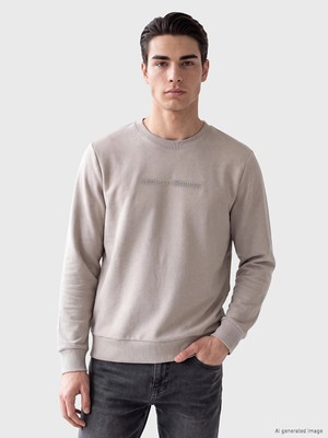 Lc Waikiki Yeni Sezon Gri Bisiklet Yaka Baskılı Erkek Sweatshirt