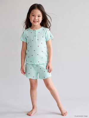 Lc Waikiki Yeni Sezon Mavi Kız Çocuk Şortlu Pijama Takımı