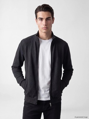Lc Waikiki Yeni Sezon Antrasit Dik Yaka Erkek Fermuarlı Sweatshirt