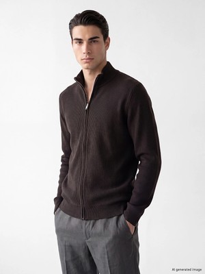 Lc Waikiki Yeni Sezon Kahverengi Dik Yaka Erkek Fermuarlı Sweatshirt