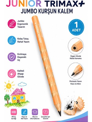 Artlantis Jumbo Kurşun Kalem Oluklu 1 Adet Alpino Trimax Üçgen Oluklu Kalın Kalem Pastel Renkler Kolay Tutuş ve Kullanım