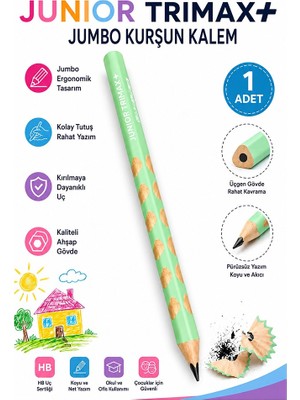 Artlantis Jumbo Kurşun Kalem Oluklu 1 Adet Alpino Trimax Üçgen Oluklu Kalın Kalem Pastel Renkler Kolay Tutuş ve Kullanım