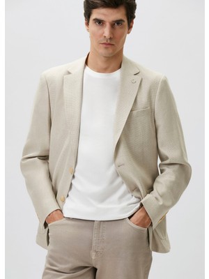 Network Slim Fit Beige Mono Collar Jacquard Woven Jacket
