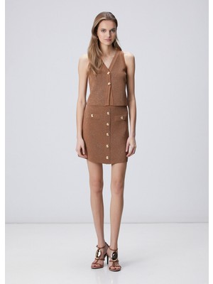 Network Cinnamon Glitter Textured Mini Knit Skirt
