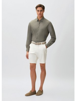 Network Cream Slim Fit Cotton Linen Shorts