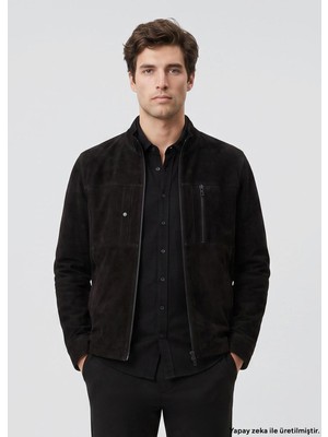 Network Black High Neck Zippered Leather Jacket